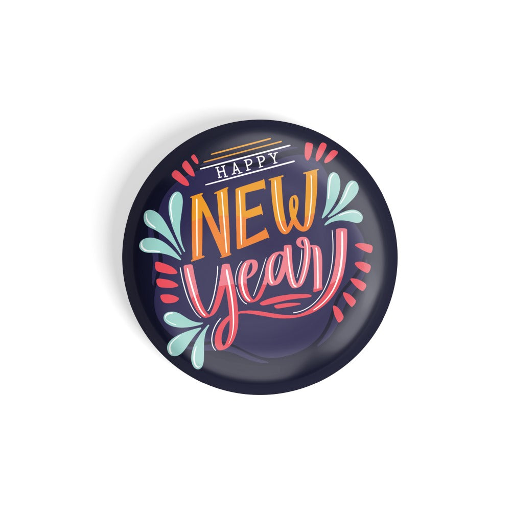 dhcrafts Round Fridge Magnet Multicolor New Year Glossy Finish Design Pack of 1 (58 mm)